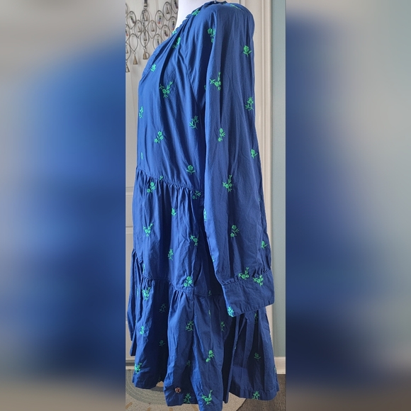 Hatley Maddie Popover Dress Women's S Blue w/Green Embroidered Floral 100% Cotto - Picture 2 of 16